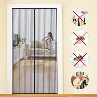 Image de MYCARBON Moustiquaire Porte Magnétique 95x210cm Maille Ultra Fine Fermeture Aimantée d’intérieur Rideau Anti Mouche pour avec Ruban Adhésif, Noir