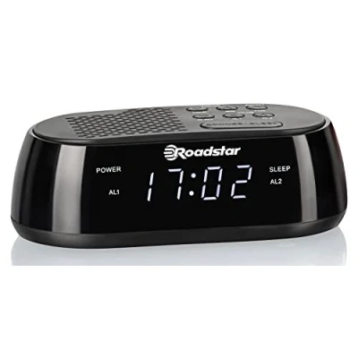 Image de Roadstar CLR 2477 Radio Réveil Numérique FM, Port USB à Chargement Rapide, 2 Alarmes, Grand Écran LCD, Fonction Snooze, Minuterie d&#039;Arrêt, Noir