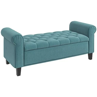 Image de HOMCOM banc rembourré, aspect velours, de couloir avec espace rangement pour chambre à coucher, charge maximale 120 kg, vert, 126 x 48,5 47 cm