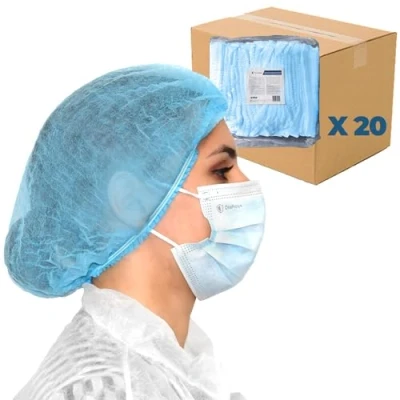 Image de Charlotte cheveux jetable 2000 charlottes jetables OneProtek (Bleu) pour usage Alimentaire Restauration et Médical, 53 cm, Respirantes Résistantes un confort longue durée