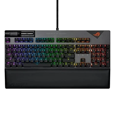 Image de ASUS ROG Strix Flare II Clavier mécanique Gaming AZERTY, switches mécaniques NX Red, des Touches ABS, Commandes en métal et Un Repose Poignets Amovible