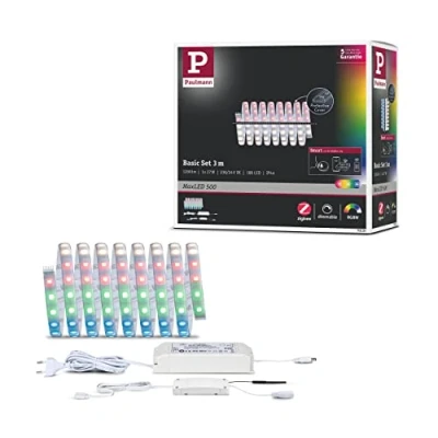 Image de Paulmann 78884 LED Strips MaxLED 500 kit de Base Zigbee Smart Home IP44 3m INCL. 1x23W Grad. RGBW Gestion Couleurs Argent Plastique b. Lumineuse 3000K, Matière, 27 W