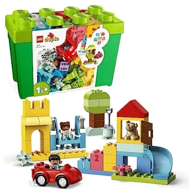 Image de LEGO Duplo la Boîte de Briques Deluxe Jouet dès 1 an Développant Motricité Fine Voiture, avec Chiffres, Figurines d&#039;animaux &amp; Rangement pour Jouets Cadeau Fille ou Garçon 10914