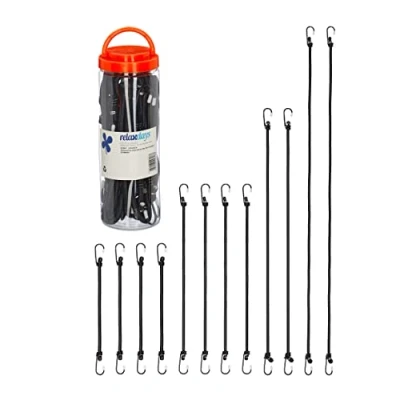 Image de Relaxdays Tendeurs avec Crochets, Lot de 12, Sangles pour Porte Bagages vélos, 4 Tailles, Attaches universelles, Noir