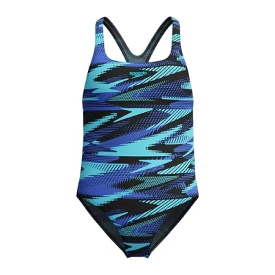 Image de Speedo Hyperboom Allover Medalist Swimsuit Quick Drying Fitness Chlorine Resistant Maillot de Bain pour Fille, Cobalt Pop, 7 années 8