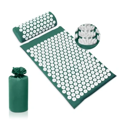 Image de BULZEU tapis d&#039;acupression avec coussin, kit contre les maux de cou et dos, d&#039;acupuncture, d&#039;acupression, massage, pour une détente un massage apaisants, vert