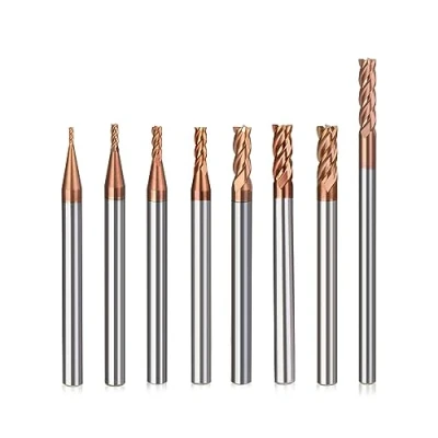 Image de Lot de 8 fraises à queue en carbure 4 flûtes, 1 mm CED TiSiN Coat Fraise hélicoïdale Bit VHM CNC 55 HRC pour acier, alliage d&#039;aluminium, cuivre