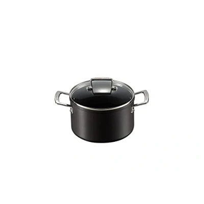 Image de Le Creuset Faitout en Aluminium Forgé avec Couvercle Verre, 20 cm, Anthracite/Argenté,51102200010502