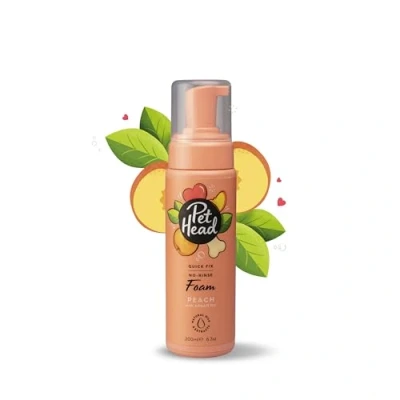 Image de PET HEAD Mousse Désodorisante de Toilettage pour Chien 200 ml, Quick Fix, Parfum Pêche, Séchage Rapide et sans Rinçage, Nourrit adoucit le pelage, Formule Douce Chiots