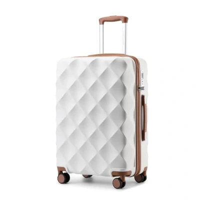 Image de British traveller Valise Rigide en ABS + PC Durable avec 4 Roues pivotantes TSA Lock YKK Zipper, Crème, Blanc, M(Medium 24inch), Bagages à Coque