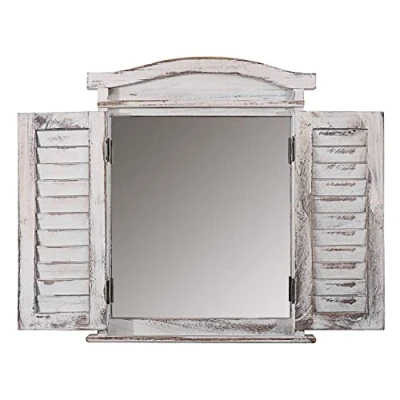 Image de Décoshop26 Miroir Mural Forme fenêtre avec Volets 53x42x5cm en Bois Blanc Vieilli 04_0005485