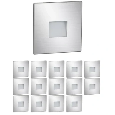 Image de ledscom.de 15 pièces Lumière d&#039;escalier LED/lampe murale encastrée FOW pour l&#039;intérieur et l&#039;extérieur, downlight, carré, acier inoxydable, 85 x 85mm, blanc froid