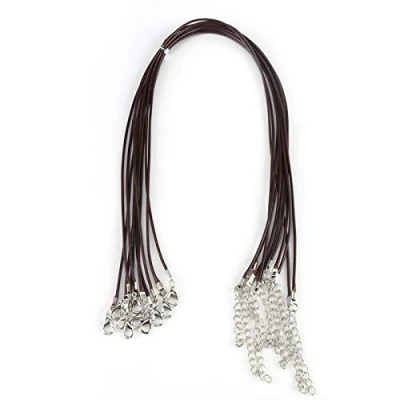 Image de 10 Pcs 1.5mm 18 Pouces Corde Ciré Chaîne de Colliers Cire Tressée en Cuir Noir Imitation Collier avec Fermoir pour la Fabrication Bijoux Bricolage (Brun)