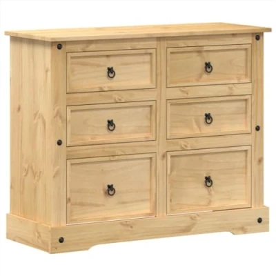 Image de vidaXL Commode Corona 110x43x91 cm Bois Massif de pin, à tiroirs, classeur, Armoire Rangement, Buffet