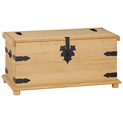 Image de IDIMEX Coffre de Rangement Tequila Malle rectangulaire en Bois Style Mexicain avec abattant, pin Massif Finition teintée et cirée