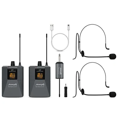 Image de Audibax Missouri Free Hand Dual UHF Système de Microphone sans Fil à Double Casque Transmission par Signal RF Récepteur Portée 8 Heures Rechargeable avec USB Type C