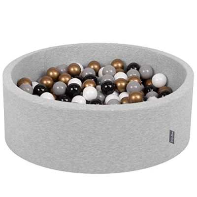 Image de KiddyMoon Piscine À Balles pour Bébé Rond 90X30cm/300 7Cm Fosses Boules Jouet Enfant, Gris Clair:Blanc/Gris/Noir/Or