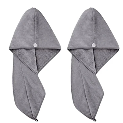 Image de Polyte 2 Serviettes Turban en Microfibres séchage des Cheveux Gris foncé 31 x 71 cm