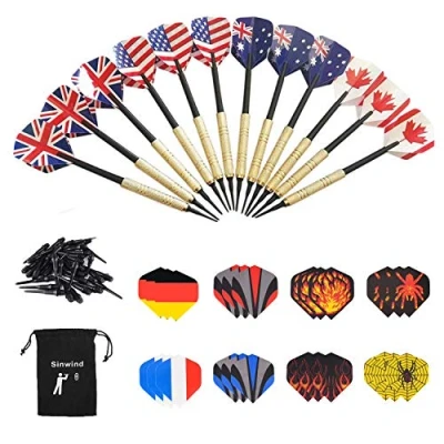Image de Sinwind Flechette Pointe Plastique, 12 Fléchettes avec 36 Ailettes (12 Styles) et Pointes, Set de Flechettes à Souple pour Cible Electronique