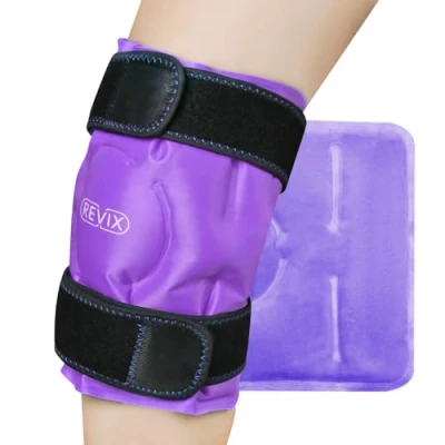 Image de REVIX Poche de glace réutilisable pour blessures au genou avec thérapie par compression froide gonflement, ecchymoses, blessures, déchirure du ménisque, application mains libres