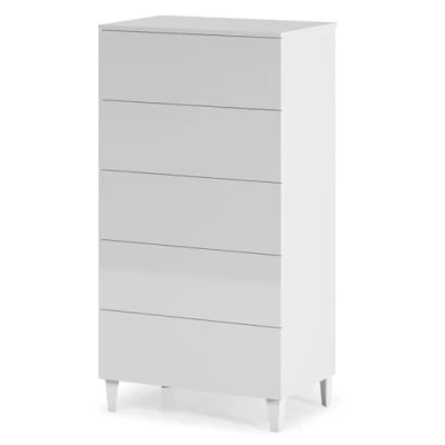 Image de PEGANE Chiffonnier en Bois Coloris Blanc Brillant avec 5 tiroirs Dim : 117 x 61 40 cm