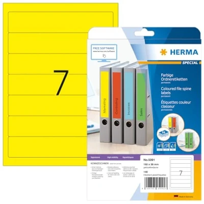 Image de Herma 5091 Étiquettes classeur 192 x 38 A4 140 pièces Jaune
