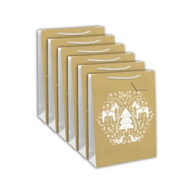 Image de Eurowrap X 28239 2Cpack Un Lot De 6 Sacs Cadeaux Kraft Format large 26,5x14x33 cm 210g Motif : Chevaux, Sapins Blancs, Fond Idéal pour Jeux Société, Puzzles,