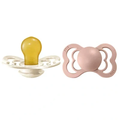 Image de tétine BIBS Supreme, lot de 2, caoutchouc naturel, danoise forme symétrique. Sans BPA. (Ivory/Blush, taille 2 (à partir 6 mois))