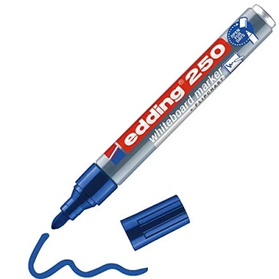Image de edding 250 Marqueur pour tableaux blancs bleu 10 stylos pointe ronde 1,5 3 mm feutre effaçable blanc, magnétique, mémo et chevalet de conférence sketchnotes rechargeable