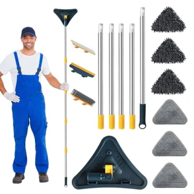 Image de YlYADl Vadrouille de Nettoyage Rotative à 180,Triangular Mop,Balai Plafond Triangulaire,Serpillère Triangulaire Nettoyage,Balai réglable Rotatif pour Fenêtre Mural