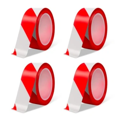 Image de Amig Lot de 4 Rubans marquage Polyéthylène basse densité LDPE 200 m longueur x 70 mm largeur Ensemble signalisation pour délimiter des zones Rouge et blanc