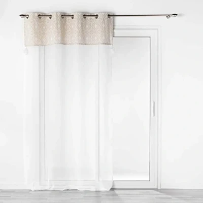 Image de douceur d&#039;intérieur, Voilage à Oeillets (140 x 240 Cm) Samira Blanc, Voile Sablé Finition Top Polycot Et Pompon