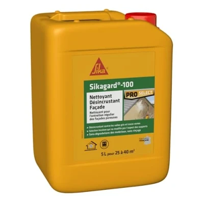 Image de SIKA Nettoyant de façade Sikagard 100 Désincrustant Multisupports Idéal contre les traces noires, vertes et rouges Sans rinçage Prêt à l&#039;emploi Pour 25 40m2 5L