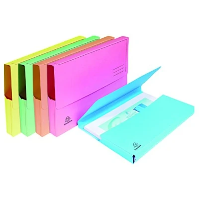 Image de Exacompta Réf. 47970E Paquet de 10 chemises Poche avec soufflet 32 mm SUPER 210 g/m² couleurs pastel certifiées PEFC™ dimensions 24 x cm pour format A4 5 assorties