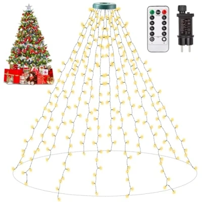 Image de Auriostar Guirlande Lumineuse Sapin de Noel, 2.5m x 12 étanche IP44, 300 LED 8 Modes pour Exterieure, Intérieur, Décoration Noël, Jardin (Blanc Chaud)