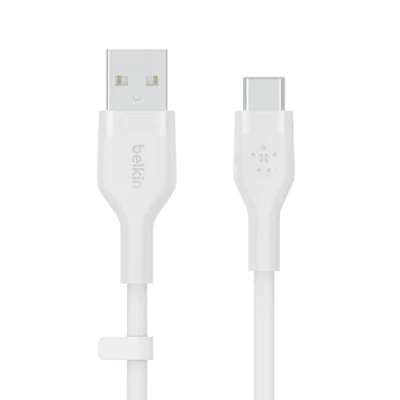 Image de Belkin BoostCharge Flex câble USB C vers A en silicone, certifié IF, pour iPhone 15, Plus, Pro, Pro Max, Samsung Galaxy S24, iPad, MacBook, Note, Google Pixel, etc, 2 m, blanc