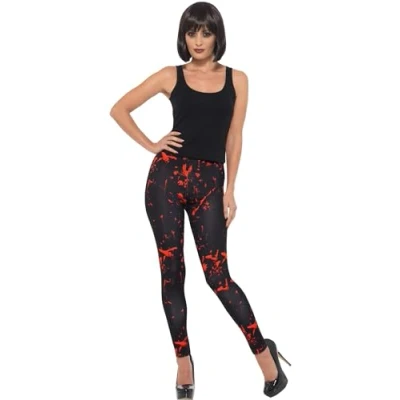 Image de Smiffys Leggings d&#039;horreur, Noir et rouge, avec éclaboussures de sang