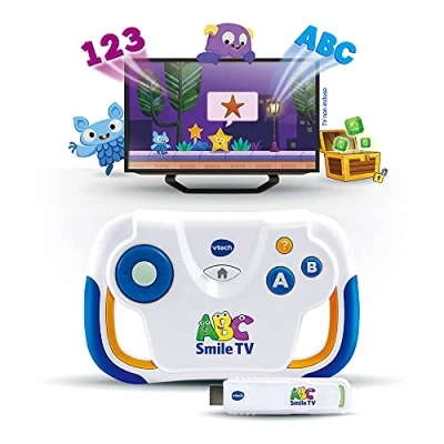 Image de VTech ABC Smile TV, Ma Première Console TV Éducative, de Jeux et d&#039;Apprentissages avec Manette Sans Fil, Clé HDMI Plug and Play, Cadeau Enfant 3 Ans à 7 Contenu en Français