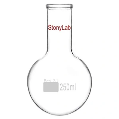 Image de stonylab Ballon Fond Rond, de Distillation à Rond en Verre Borosilicate RBF Col Long, Round Bottom Flask Laboratoire 250ml