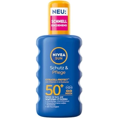 Image de NIVEA SUN Spray solaire de protection et soin SPF 50+, imperméable, à la vitamine C l&#039;acide hyaluronique, absorption rapide pour 48 h d&#039;humidité (200 ml)