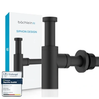 Image de Bächlein Siphon Universel pour Lavabo et Évier Bonde de Design Adaptable Anti Odeur avec Orifice Nettoyage + Mode d’Emploi Mat Noir