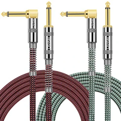 Image de OTraki Câble Guitare d&#039;instrument 3 mètres 1/4&quot; 6.35mm Mâle à Tweed Tissé 10ft cables jack pour Electrique Basse Clavier Electronique Paquet de 2