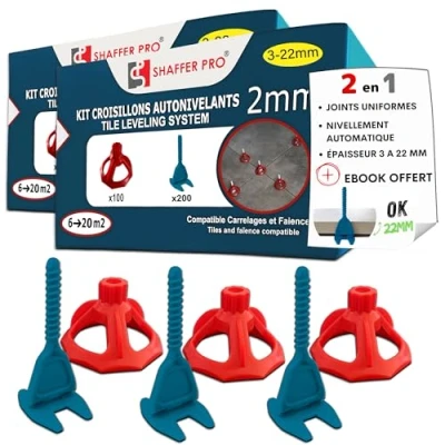 Image de Croisillons carrelage autonivelant 2 mm 400 clips + 200 cadrans réutilisables Shaffer pro système nivellement à visser Kit niveleur aide la pose de carreaux pour Sols/murs
