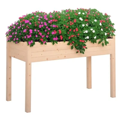 Image de Outsunny Jardinière sur Pieds Potager dim. 122L x 56l 76H cm Inserts d&#039;irrigation + Feutre de Drainage Inclus Bois Massif Sapin