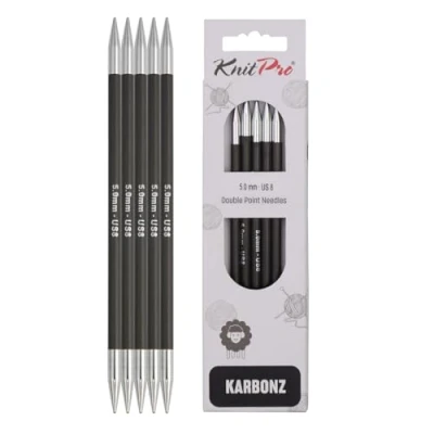 Image de KnitPro Karbonz Aiguilles circulaires à Double Pointe Noir et Argent 15 cm x 5 mm