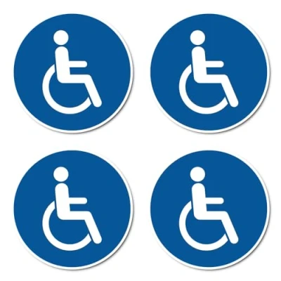 Image de Lot de 4 autocollants 10 cm pour fauteuil roulant ou personnes handicapées Conforme à la norme DIN EN ISO 7010 / ASR A1.3