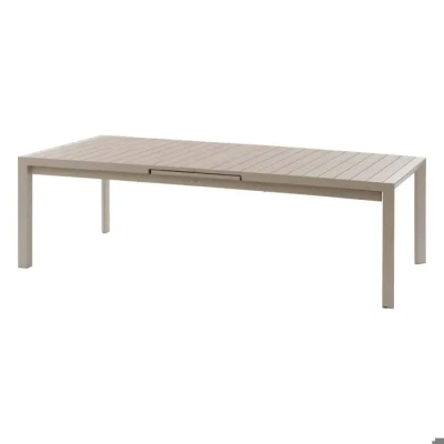 Image de Table de jardin extensible &quot;Évasion&quot; effet bois lin &amp; Argile 14 places lates en aluminium Hespéride