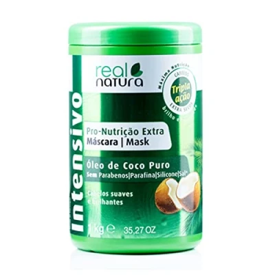 Image de Real Natura Masque Capillaire Sans Sel Nutrition Intense à l&#039;Huile de Coco Hydratation et Brillance Naturelles Pour Tous Types Cheveux Format 1000 gr