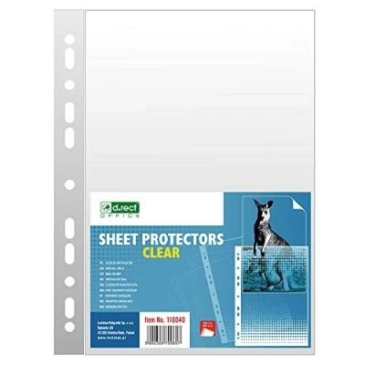 Image de D.RECT ​​ Pochettes Perforées Format A4 50 Microns Paquet de 100 Unités Transparent Perforé Lisse Poches en Polypropylène Qualité