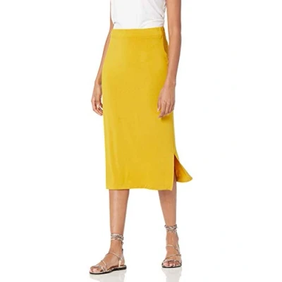 Image de Amazon Essentials Jupe midi en Tricot à Enfiler (Disponible Grande Taille) Femme, Jaune Foncé, S